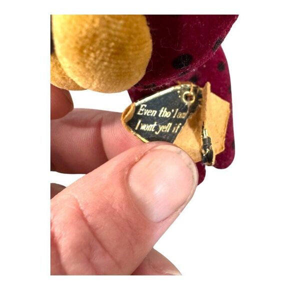 Vintage Handmade Fancy Animal Japan Plush Toy With Tag Maroon Yellow Leopard Cat - Picture 6 of 8